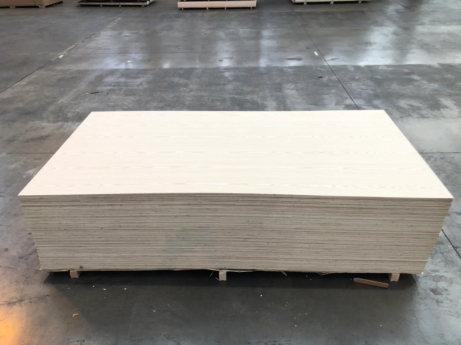 Pallet of engineered white oak plywood sheets